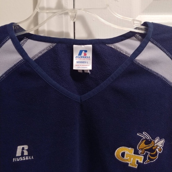 Georgia Tech Men’s V-Neck Russell Athletic Team Color Stitched logo Sweater - Picture 3 of 14